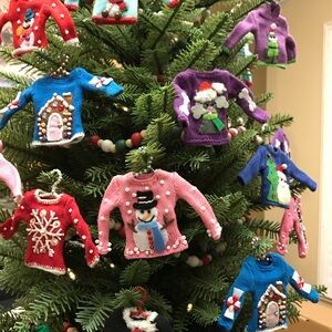 Vintage Michael Simon Mini Sweater Christmas Ornament Pink Snowman